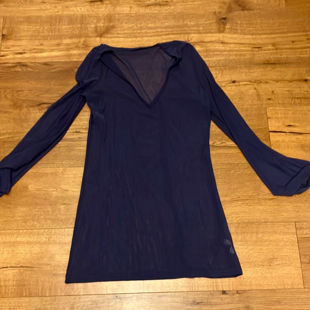 Blue Knit Swim Coverup with V-Neck